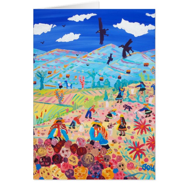 Konstkort: Andean potatisPickers, Amaru, Peru Hälsningskort (Framsidan)