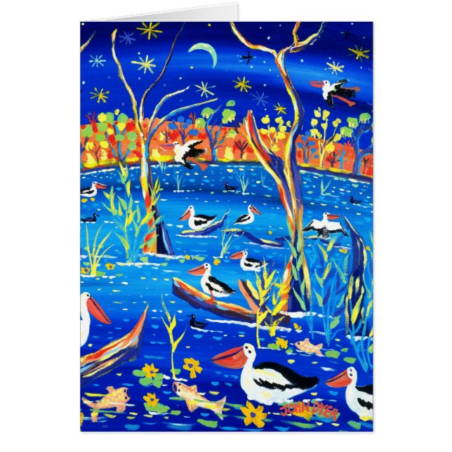 Konstkort: Banrock station, pelikanRoost Hälsningskort (Framsidan)