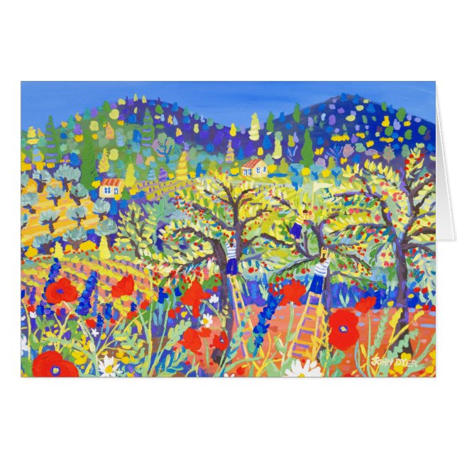 Konstkort: Körsbär, vallmor och daisy, Provence Hälsningskort (Framsidan Horizontal)
