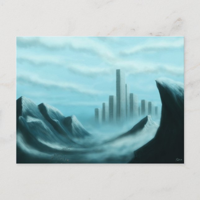 konstkort med isvärld science fiction/fantasy vykort (Framsida)