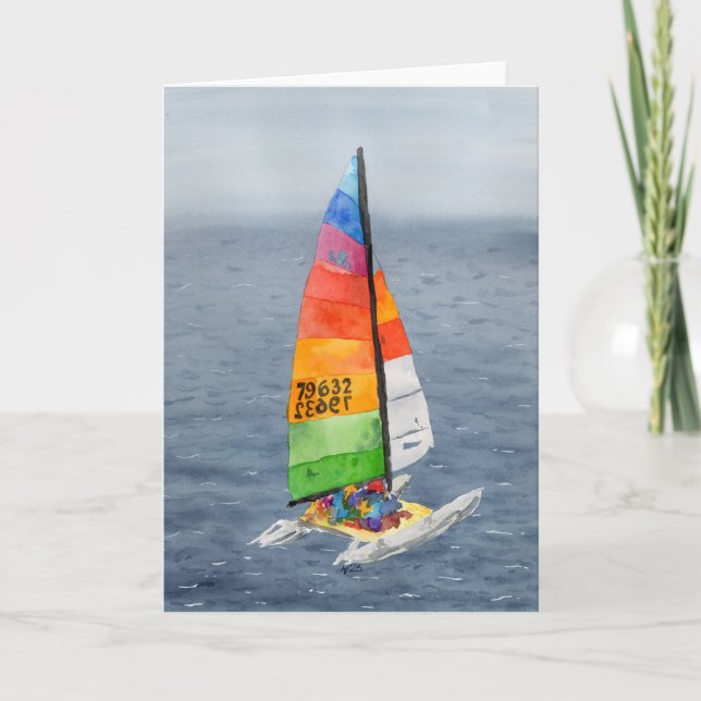 Konstkort med nautisk katamaran segelbåt kort (Framsida)