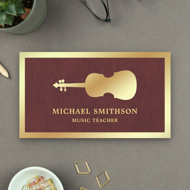 Konstläder Guld Violin Musiklärare Violinist Visitkort (Skapare uppladdad)