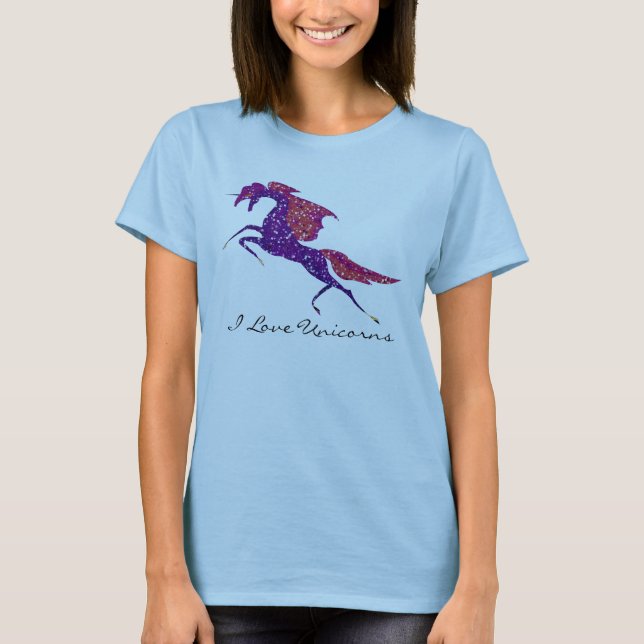 Konstmålade Unicorn Glitter Sparkles T-shirt (Framsida)