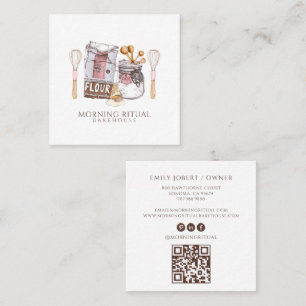 Konstnär Akvarell Bageri Efterrät Catering QR-kod Fyrkantigt Visitkort