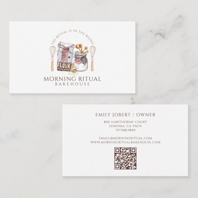 Konstnär Akvarell Bageri Efterrät Catering QR-kod Visitkort (Fram/baksida)