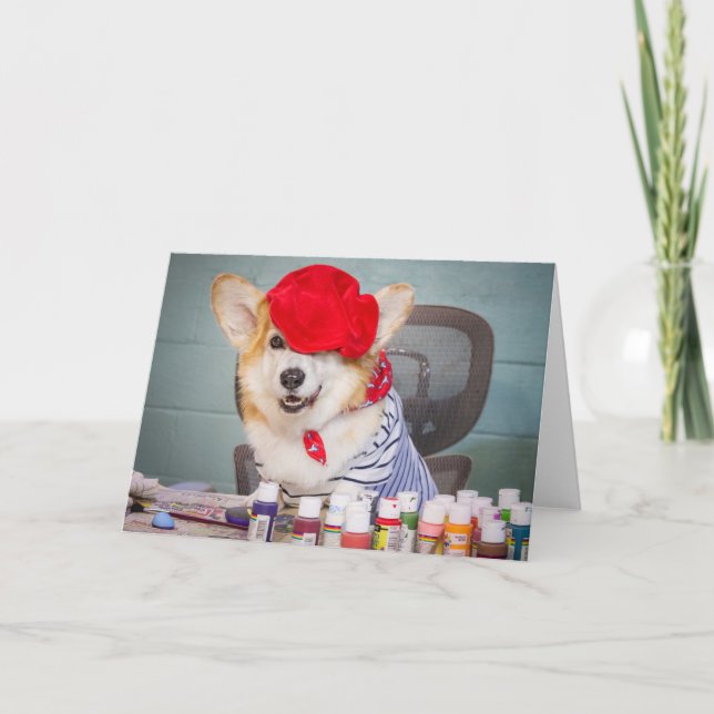 Konstnär Corgi tom julkort Kort (Framsida)
