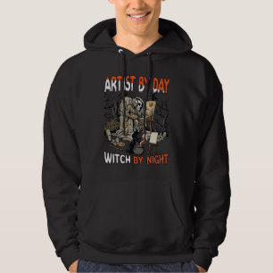Konstnär Dag Häxa Natt Halloween Skelett Målare Hoodie