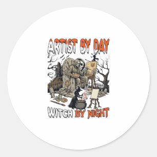 Konstnär Dag Häxa Natt Halloween Skelett Målare Runt Klistermärke