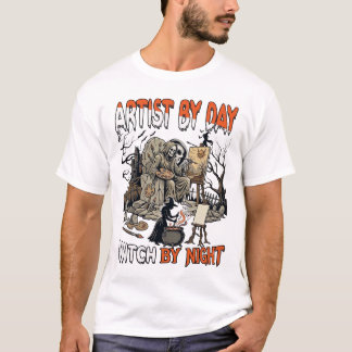 Konstnär Dag Häxa Natt Halloween Skelett Målare T Shirt