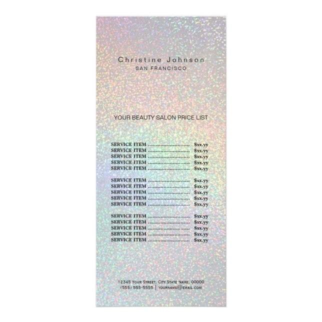 konstnär faux rainbow glitter pris lista reklamkort (Framsidan)