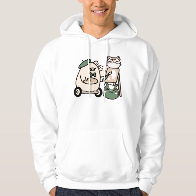 Konstnär Gris Målar med Improviserad Rollator Hoodie (Framsida)