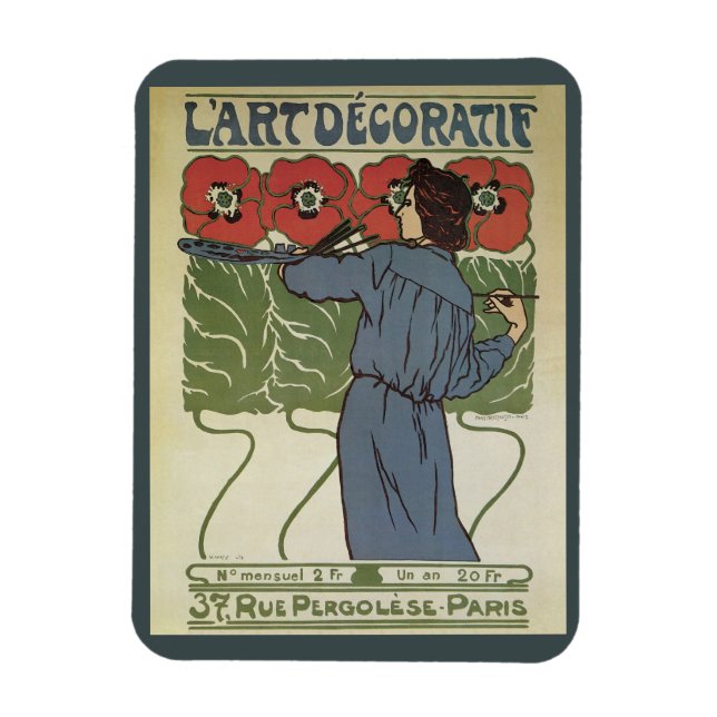 Konstnär målar vallmo blommor i Art Nouveau-stil Magnet (Vertikal)