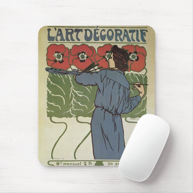 Konstnär målar vallmo blommor i Art Nouveau-stil Musmatta (Med mus)