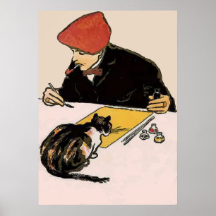 Konstnär med katt poster