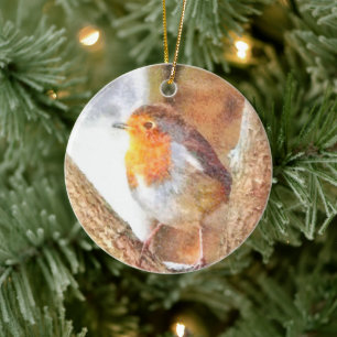 Konstnär Robin Redbröched Perched Julgransprydnad Keramik