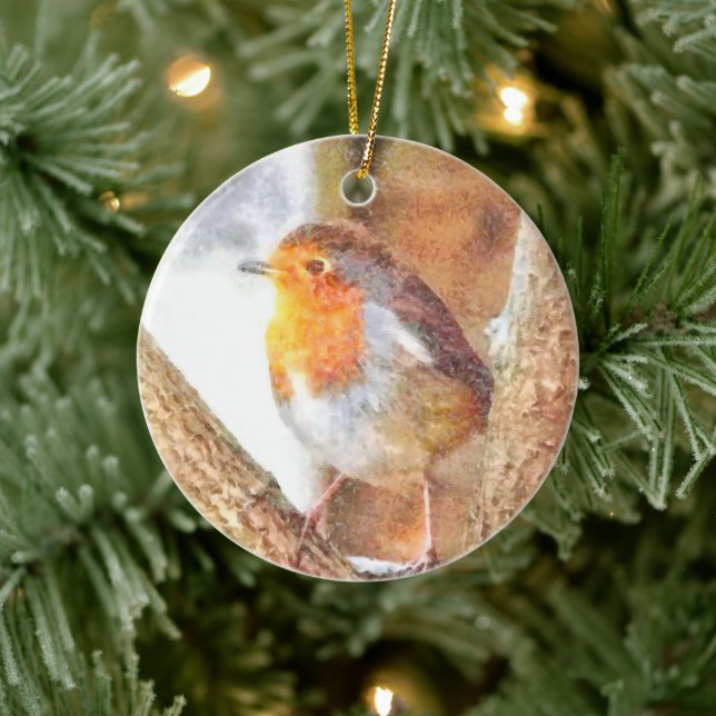 Konstnär Robin Redbröched Perched Julgransprydnad Keramik (Träd)