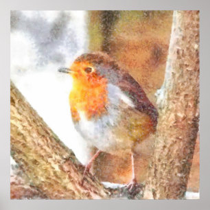 Konstnär Robin Redbröched Perched Poster