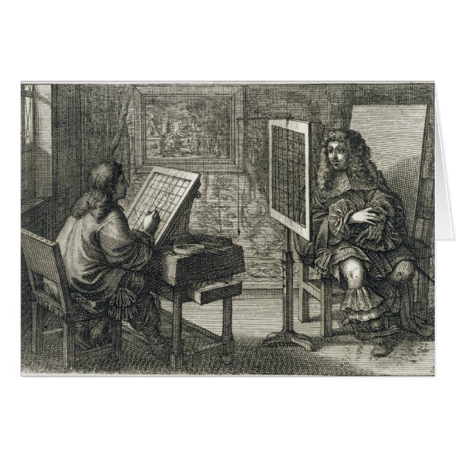 Konstnär som målar ett porträtt över ett raster hälsningskort (Framsidan Horizontal)