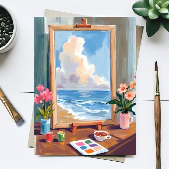 Konstnär Staffli Canvas Akvarell Målning Vykort (Skapare uppladdad)