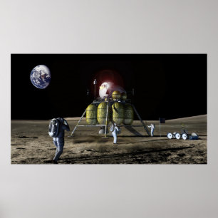 Konstnäråtergivande av en ny spaceship till mån poster