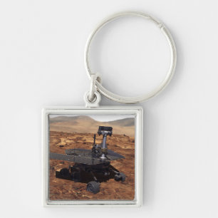 Konstnäråtergivande av Mars Rover 2 Fyrkantig Silverfärgad Nyckelring
