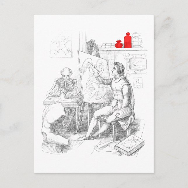 Konstnären målar död vykort (Framsida)