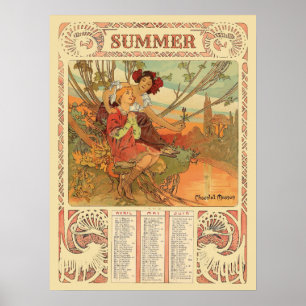 Konstnären Muchas Art Nouveau sommar kalender från Poster