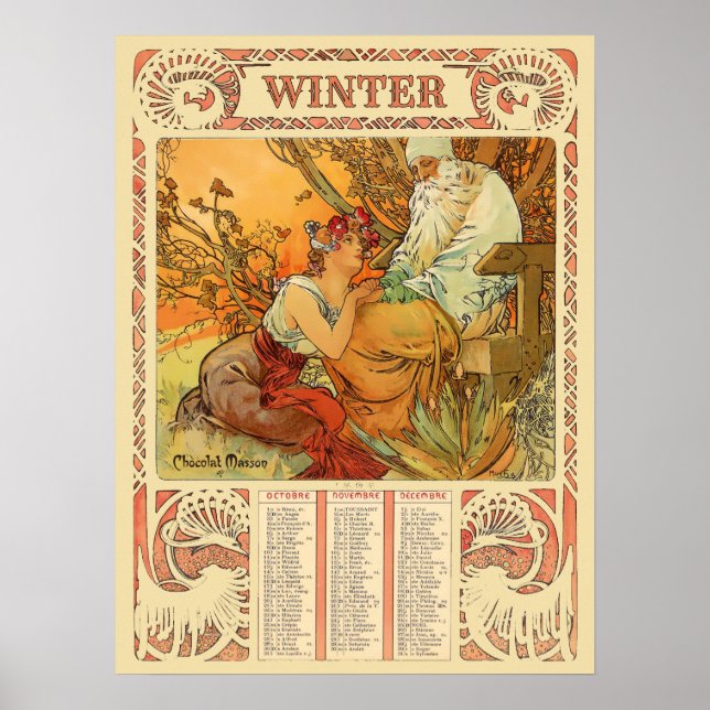 Konstnären Muchas Art Nouveau-vinterkalender från  Poster (Framsidan)