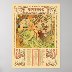 Konstnären Muchas jugendkalender för våren från de Poster