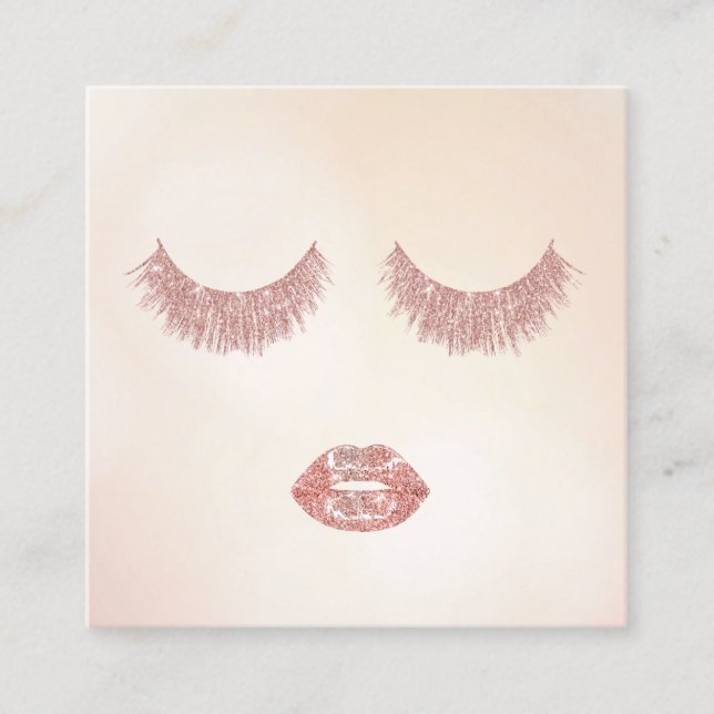 Konstnären ro Guld Glitter Lash & Läppar Makeup Ar Fyrkantigt Visitkort (Framsida)