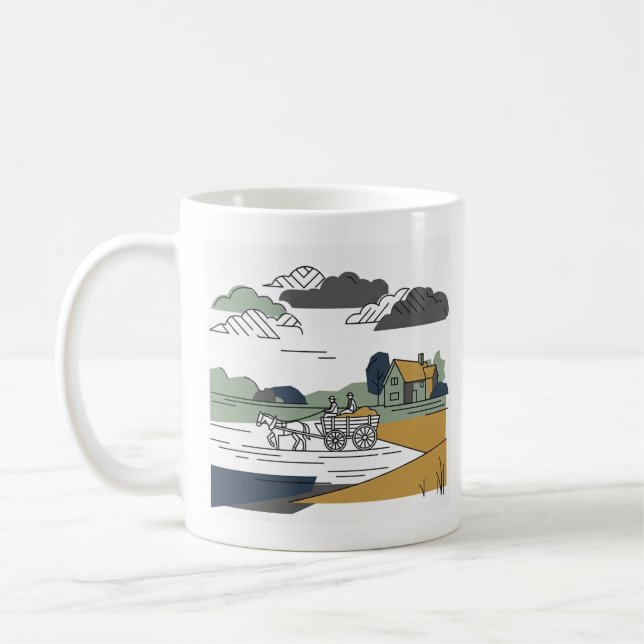 Konstnärens Hösvagn Linjekonstillustration Kaffemugg (Vänster)