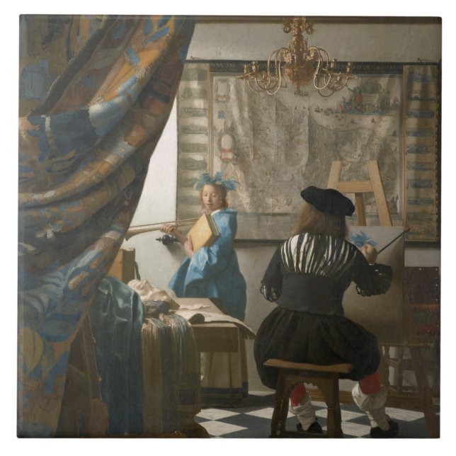 Konstnärens studio, c.1665-66 (olja på kanfas) kakelplatta (Framsidan)