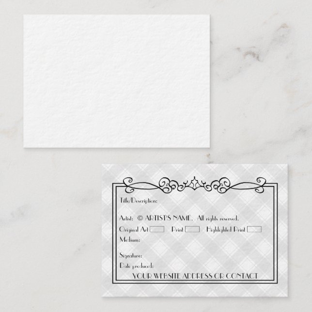 Konstnärens svarta ACEO Miniature Art Cards w COA Visitkort (Fram/baksida)