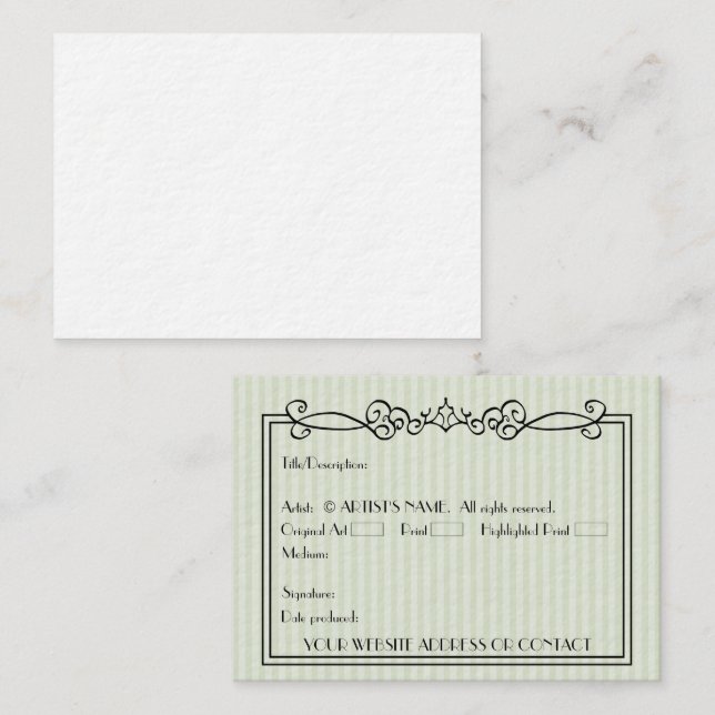 Konstnärens svarta ACEO Miniature Art Cards w COA Visitkort (Fram/baksida)