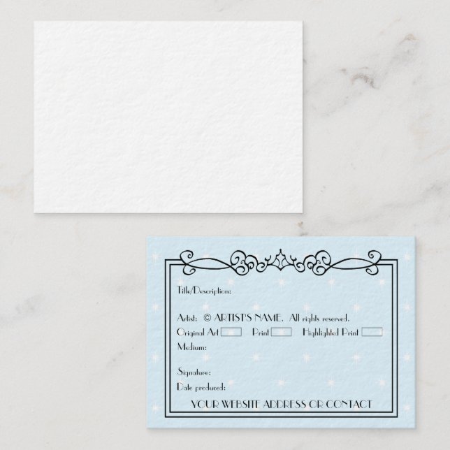 Konstnärens svarta ACEO Miniature Art Cards w COA Visitkort (Fram/baksida)