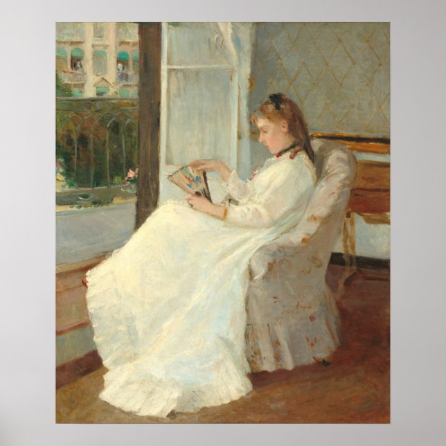 Konstnärens syster i Window, Berthe Morisot Fine A Poster (Framsidan)