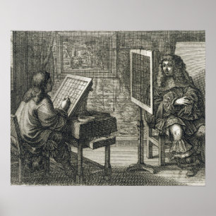 Konstnärer som målar ett porträtt över ett rutnät  poster