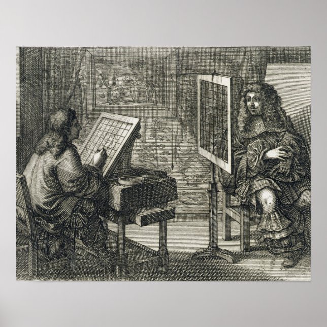 Konstnärer som målar ett porträtt över ett rutnät  poster (Framsidan)