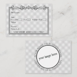 Konstnärers tomma COA-äkthetscertifikat Anteckningskort