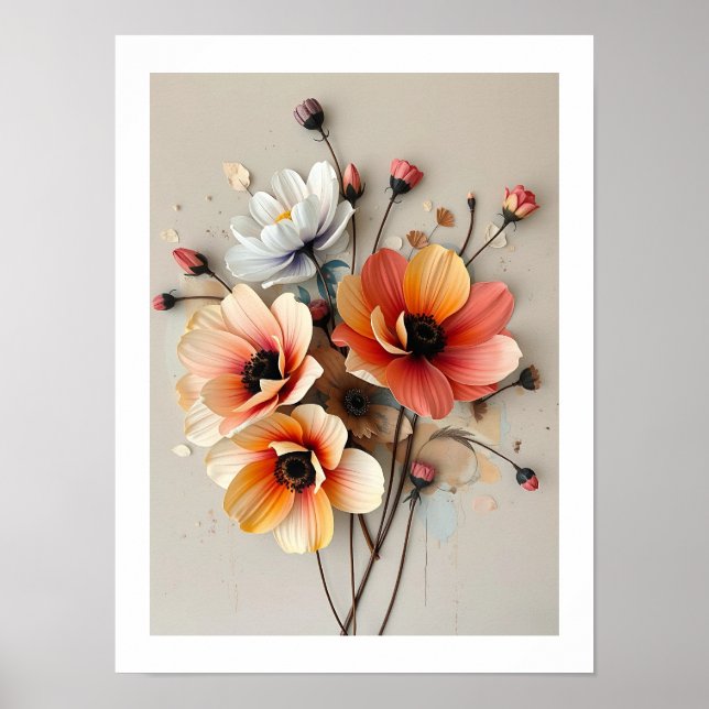 Konstnärlig 3D Blommig Pappersstil Postertryck Poster (Framsidan)