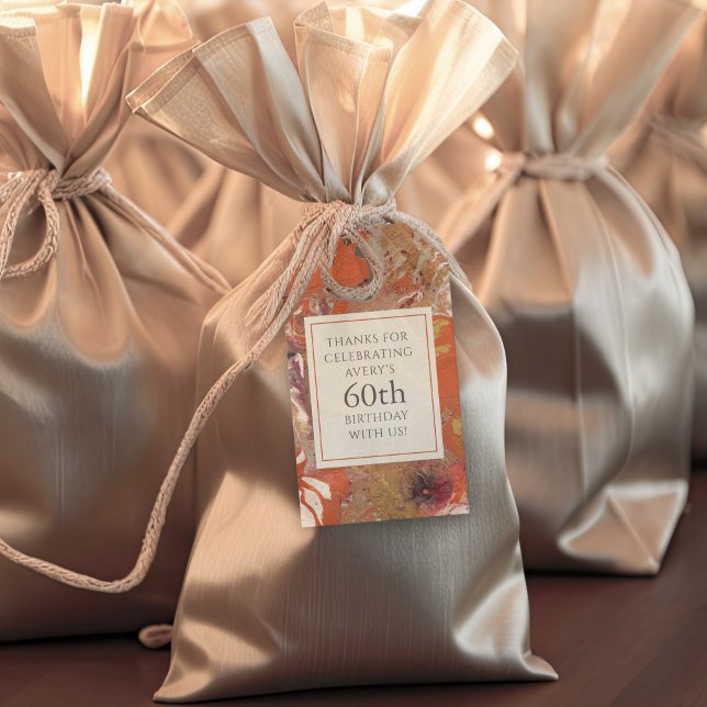 Konstnärlig Abstrakt Boho-färgad 60:e födelsedag Presentetikett (A colorful abstract gift tag for a 60th birthday party or any age!)