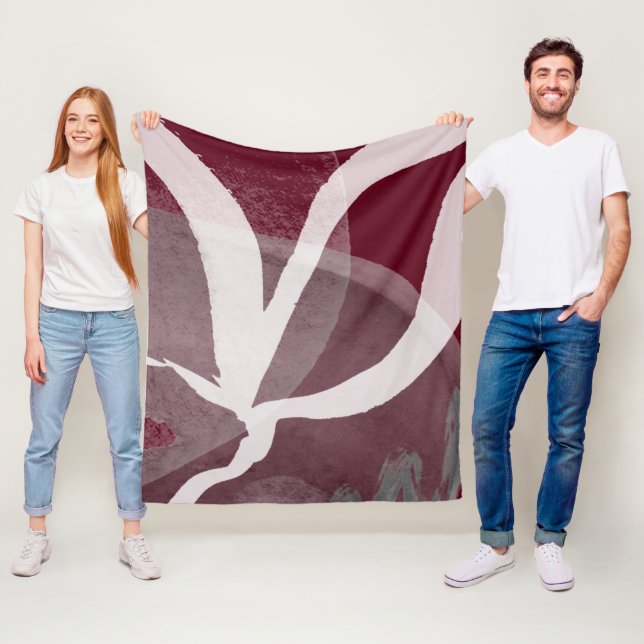 Konstnärlig, abstrakt design Burgundy Grått & Whit Fleecefilt (På plats)