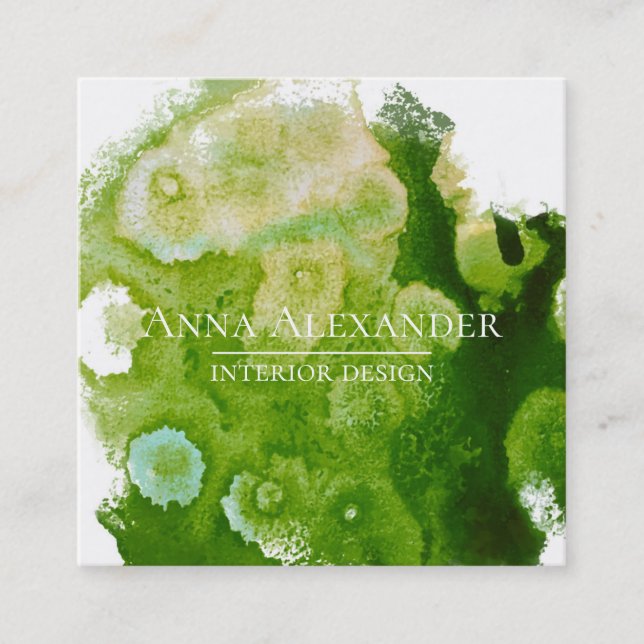 Konstnärlig Abstrakt för vattenfärg Grönt Fyrkantigt Visitkort (Framsida)