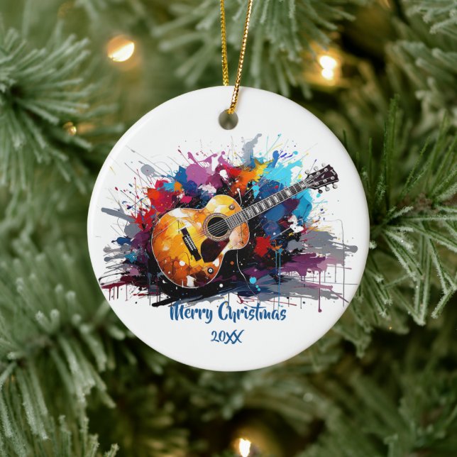Konstnärlig Abstrakt Gitarr Musik Älskares Konst Julgransprydnad Keramik (Träd)