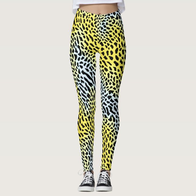 Konstnärlig Abstrakt Gul Gradient Leopardmönster  Leggings (Framsida)
