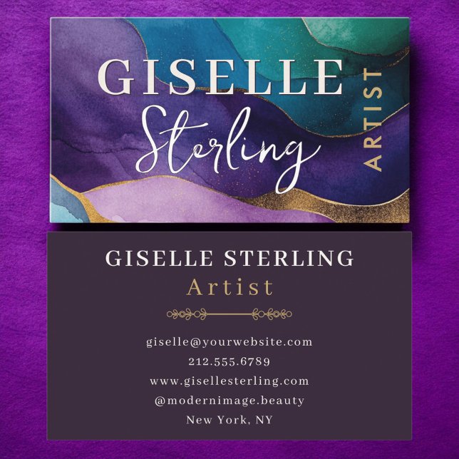 Konstnärlig Abstrakt Lila Guld Vågigt vattenfärg Visitkort (Skapare uppladdad)