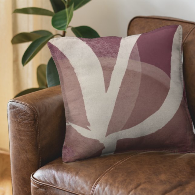 Konstnärlig Abstrakt Löv design | Burgundy & Cream Kudde (Skapare uppladdad)