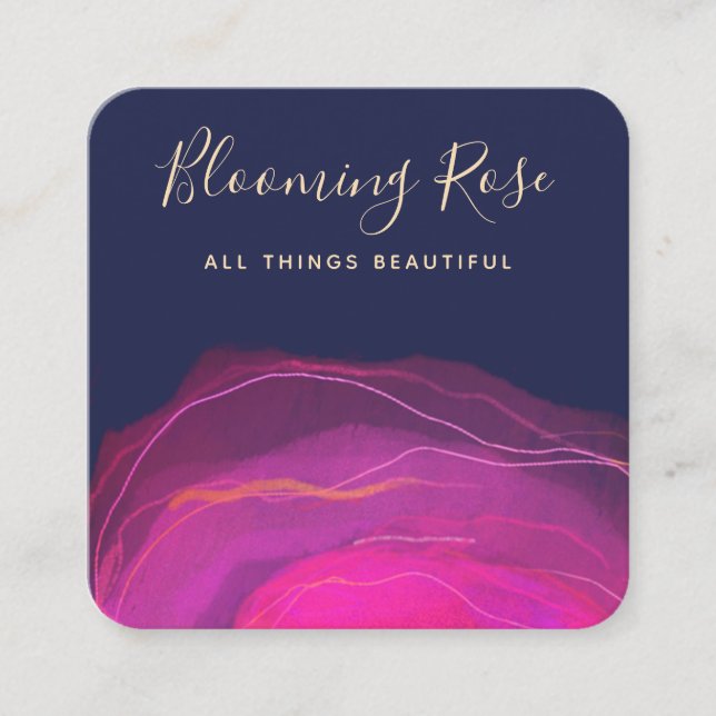 Konstnärlig Abstrakt Magenta Rosa vattenfärgsruta Fyrkantigt Visitkort (Framsida)