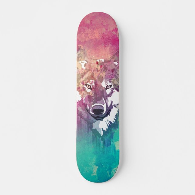 Konstnärlig abstrakt varg för rosa old school skateboard bräda 18 cm (Framsida)