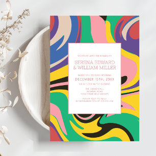 Konstnärlig Abstrakt Vibrant Chic Bröllop Inbjudningar